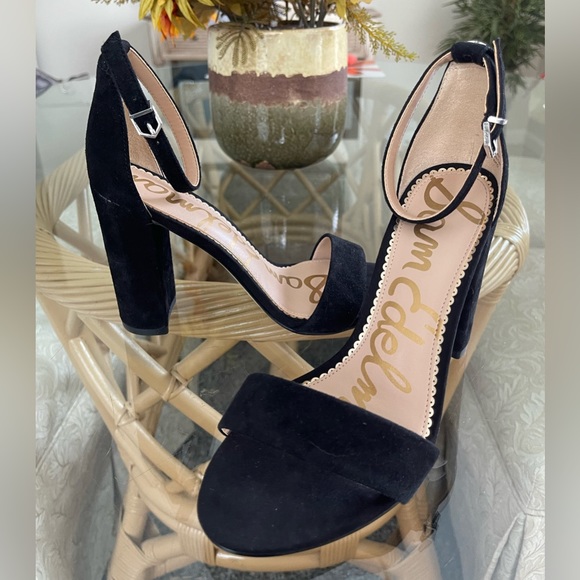 Sam Elderman like new black suede open toe, chunky heels, size 7.5. - Picture 6 of 12